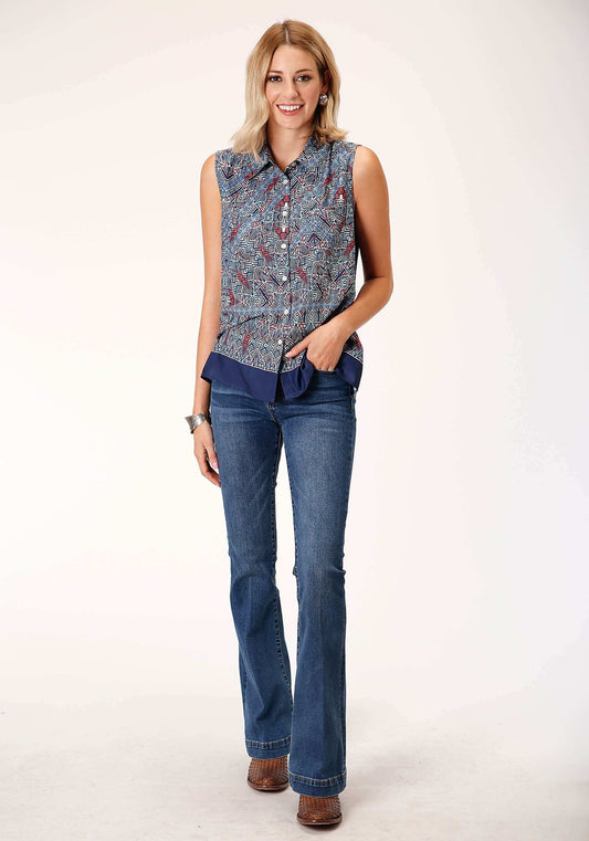Roper Womens Sleeveless Poly Crepe Tribal Border Print Blouse - Roper - Flyclothing LLC