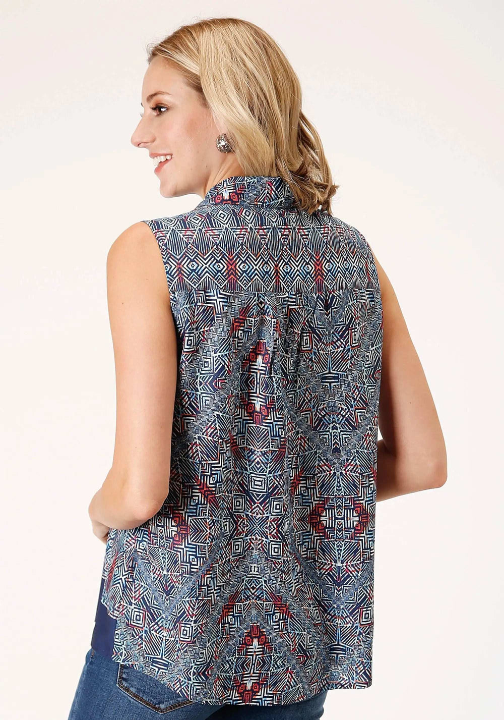 Roper Womens Sleeveless Poly Crepe Tribal Border Print Blouse - Roper - Flyclothing LLC