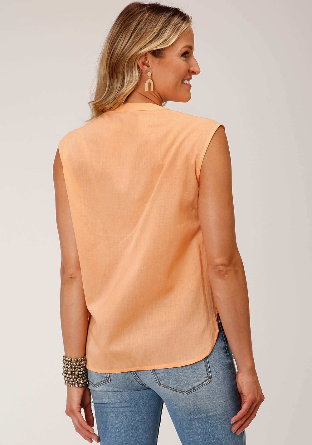 Roper Womens Sleeveless Button Voile Blouse With Tuxedo Ruffles - Roper - Flyclothing LLC