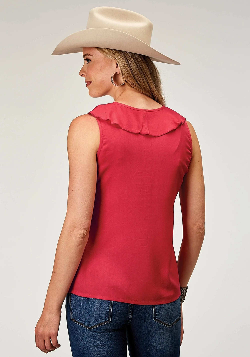 Roper Womens Sleeveless Rayon Challis Blouse With Ruffles - Roper - Flyclothing LLC