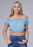 Roper Womens Sleeveless Light Blue Denim Top Twith Elastic Around Neckline Cuff And Hemline - Roper - Flyclothing LLC