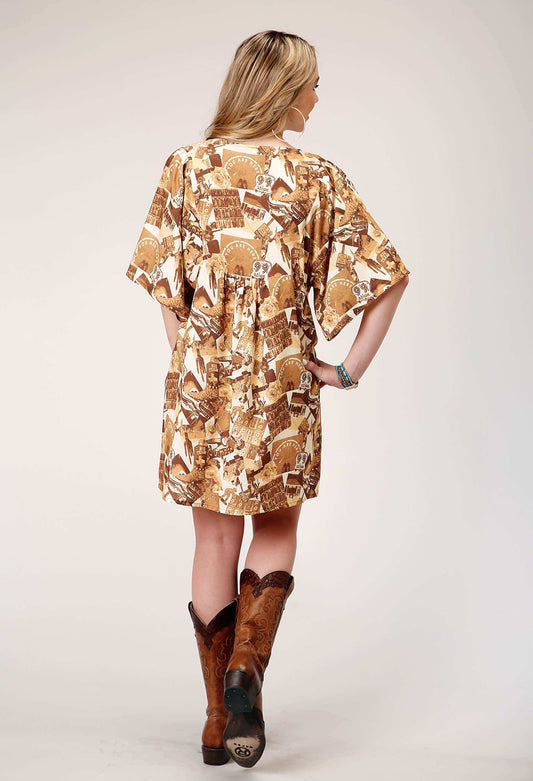 Roper Womens Short Sleeve Collage Print Peasant Dress With Dolman Sleeves Empire Waist - Roper - Flyclothing LLC
