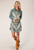 Roper Womens Long Sleeve Watercolor Stripe Print Shirt Dress With Contrast Denim Yokes And Sleeves - Roper - Flyclothing LLC
