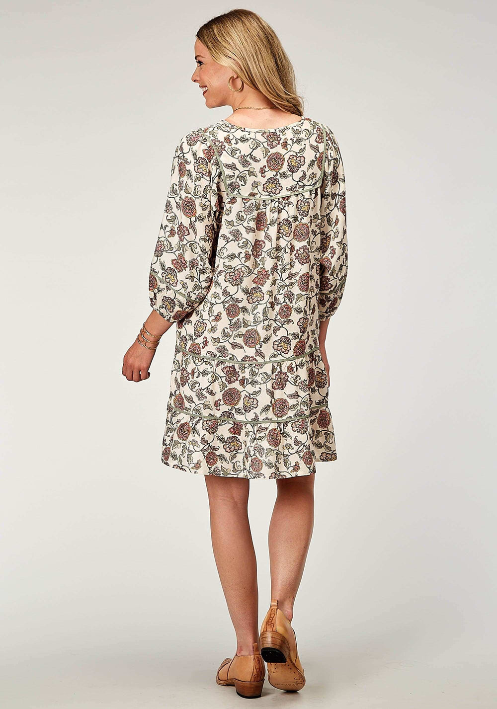 Roper Womens Long Sleeve Vintage Floral Print Dress With 2 Tierred Skirt Keyhole Neck - Roper - Flyclothing LLC