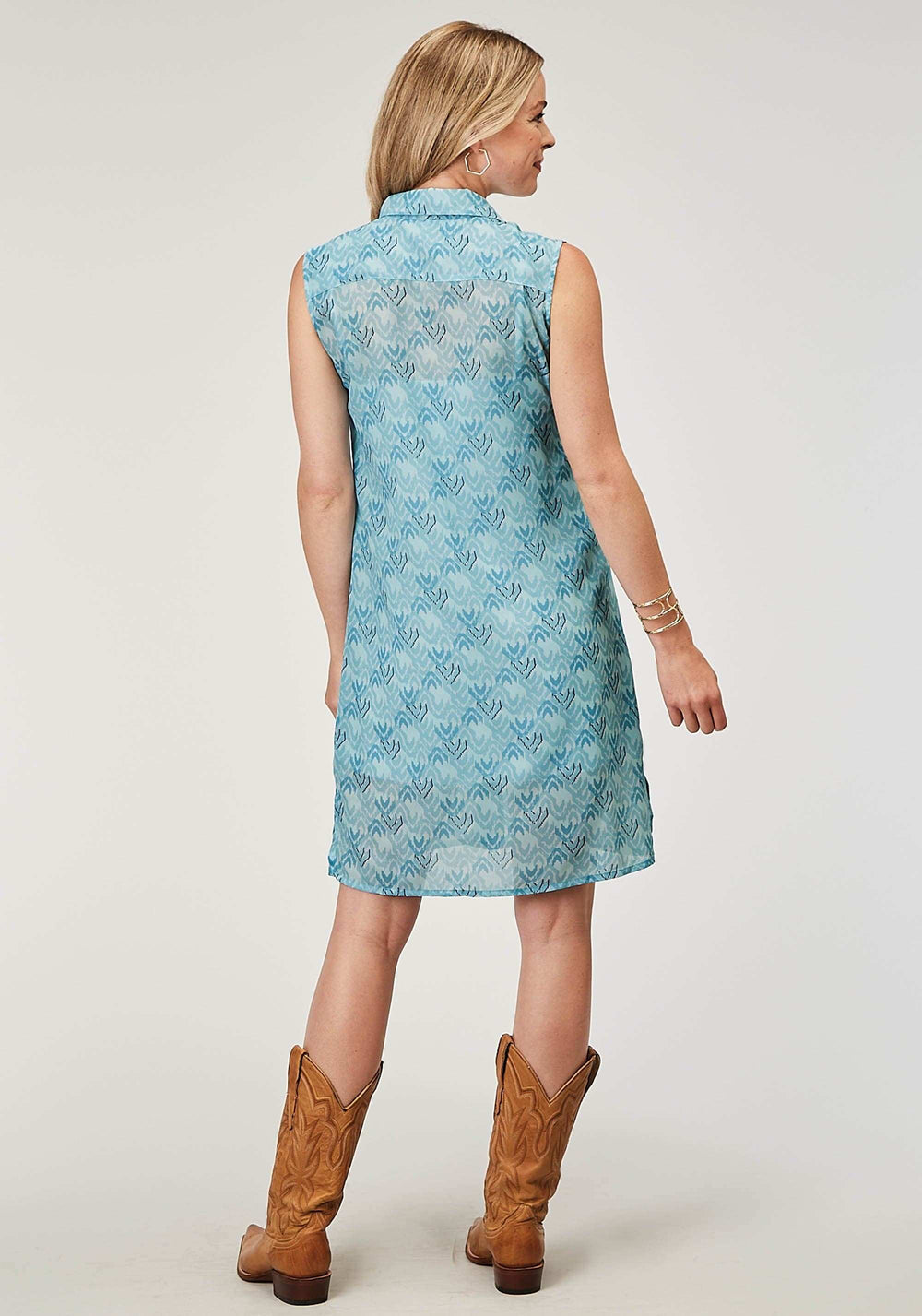 Roper Womens Sleeveless Ikat Cheveron Print Poly Shirt Dress - Roper - Flyclothing LLC