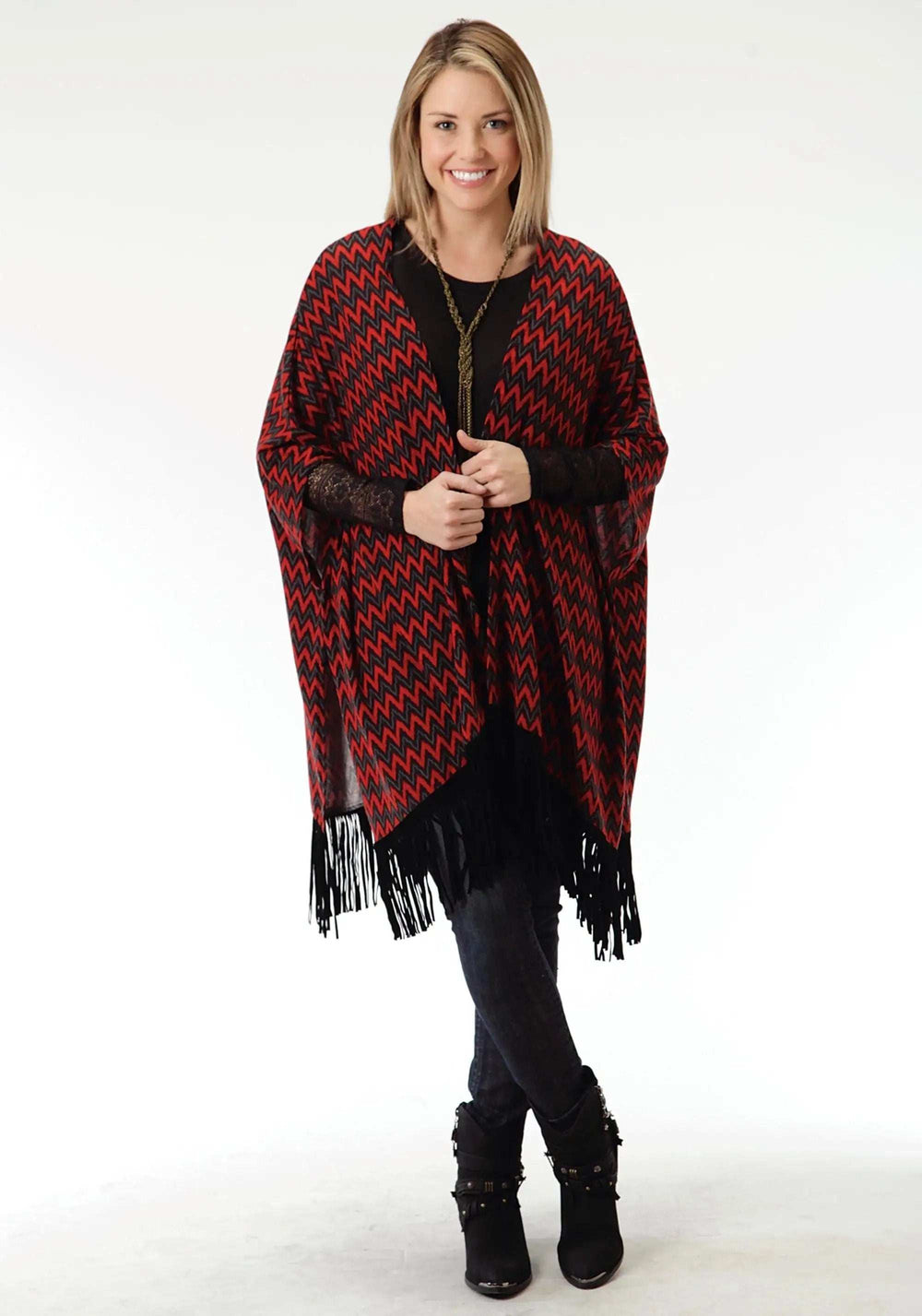 Roper Womens Red And Blue Chevron Print Poncho - Roper - Flyclothing LLC