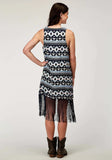 Roper Womens Navy Aztec Printed Rayon Vest With Racer Back Cardigan Long Fringe Trim - Roper - Flyclothing LLC