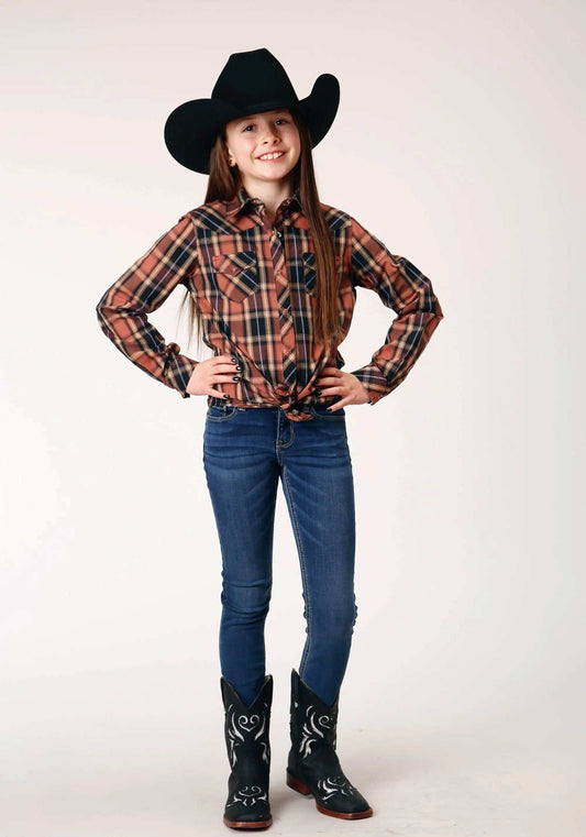 Roper Girls Long Sleeve Snap Arrow Dobby Plaid Western Shirt - Roper - Flyclothing LLC