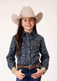 Roper Girls Long Sleeve Snap Navy Paisley Western Shirt - Roper - Flyclothing LLC