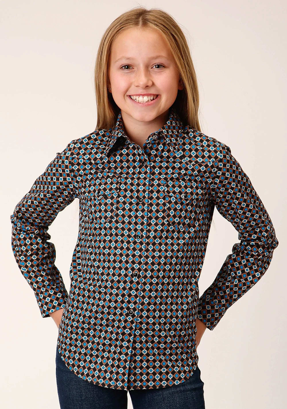 Roper Girls Long Sleeve Snap Aztec Medallions Western Shirt - Roper - Flyclothing LLC