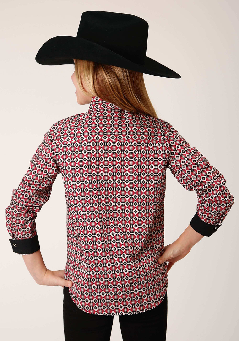 Roper Girls Long Sleeve Snap Western Diamond Print Western Shirt - Roper - Flyclothing LLC