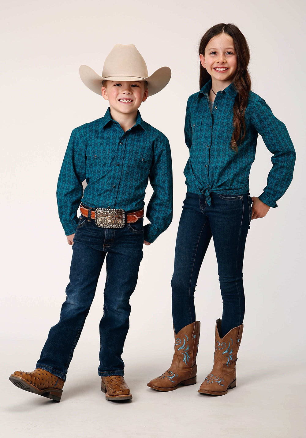 Roper Girls Long Sleeve Snap Tiles Print Western Shirt - Roper - Flyclothing LLC