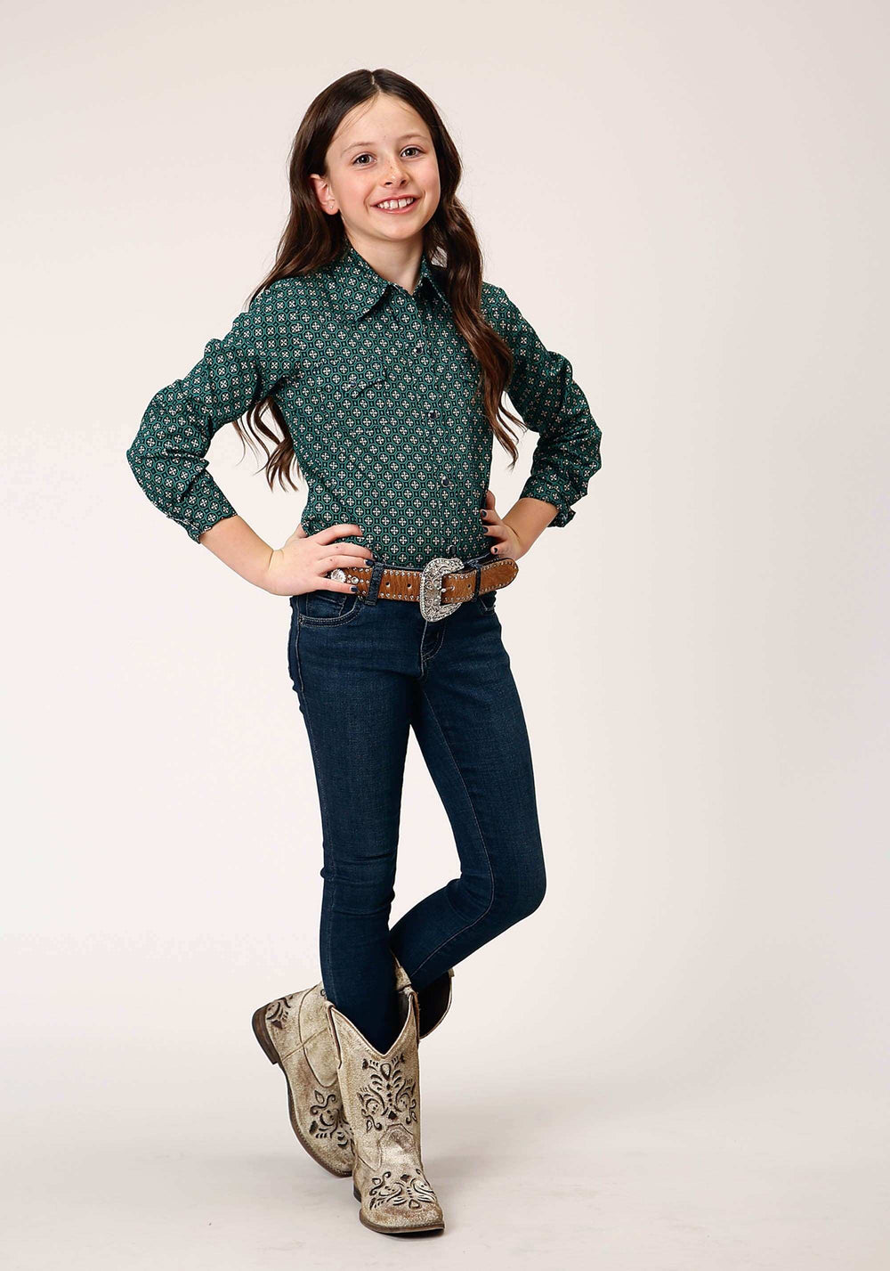 Roper Girls Long Sleeve Snap Croshort Sleeve Walk Foulard Western Shirt - Roper - Flyclothing LLC