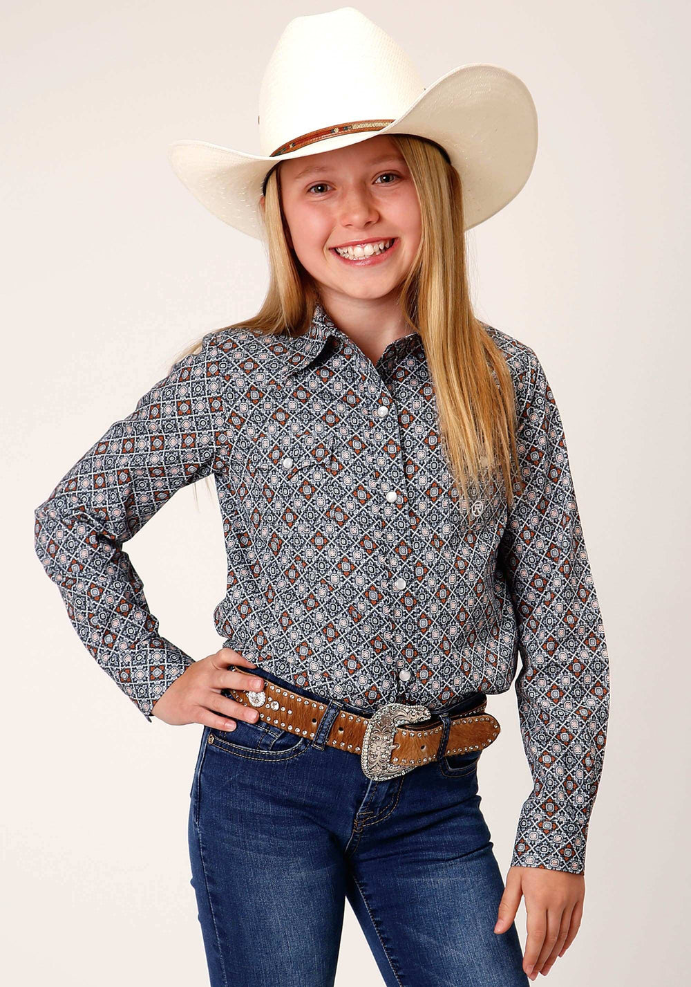Roper Girls Long Sleeve Snap Silver Foulard Western Shirt - Roper - Flyclothing LLC
