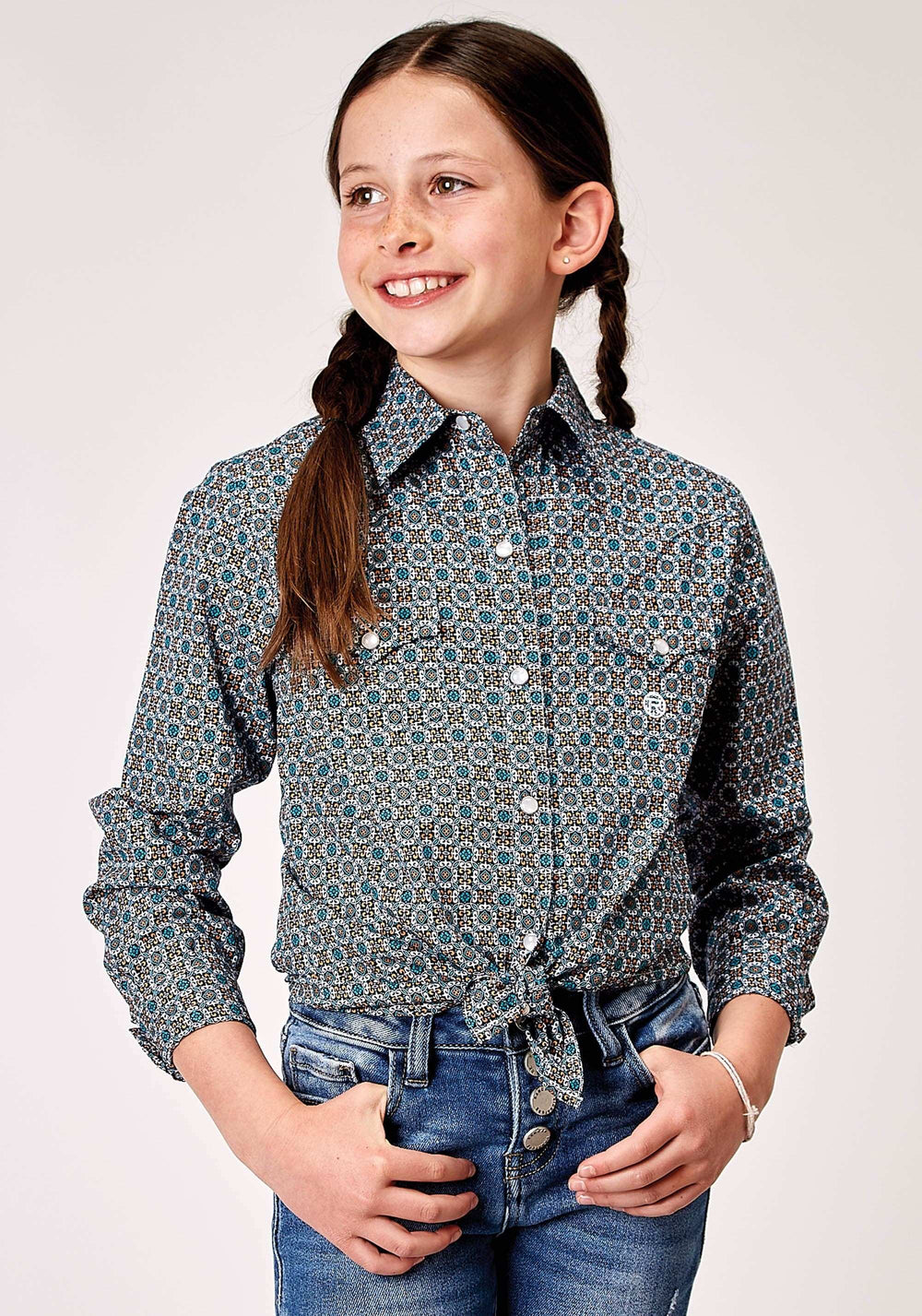 Roper Girls Long Sleeve Snap Frontier Foulard Western Shirt - Roper - Flyclothing LLC