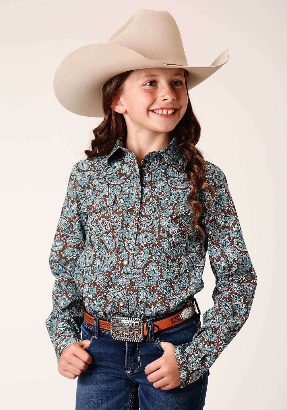 Roper Girls Long Sleeve Snap Turquoise Mine Paisley Western Shirt - Roper - Flyclothing LLC