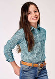 Roper Girls Long Sleeve Button Stretch Poplin Teal Paisley Western Shirt - Roper - Flyclothing LLC