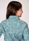 Roper Girls Long Sleeve Button Stretch Poplin Teal Paisley Western Shirt - Roper - Flyclothing LLC