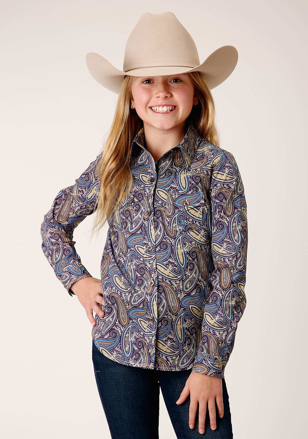 Roper Girls Long Sleeve Button Royal Paisleyn Western Shirt - Roper - Flyclothing LLC