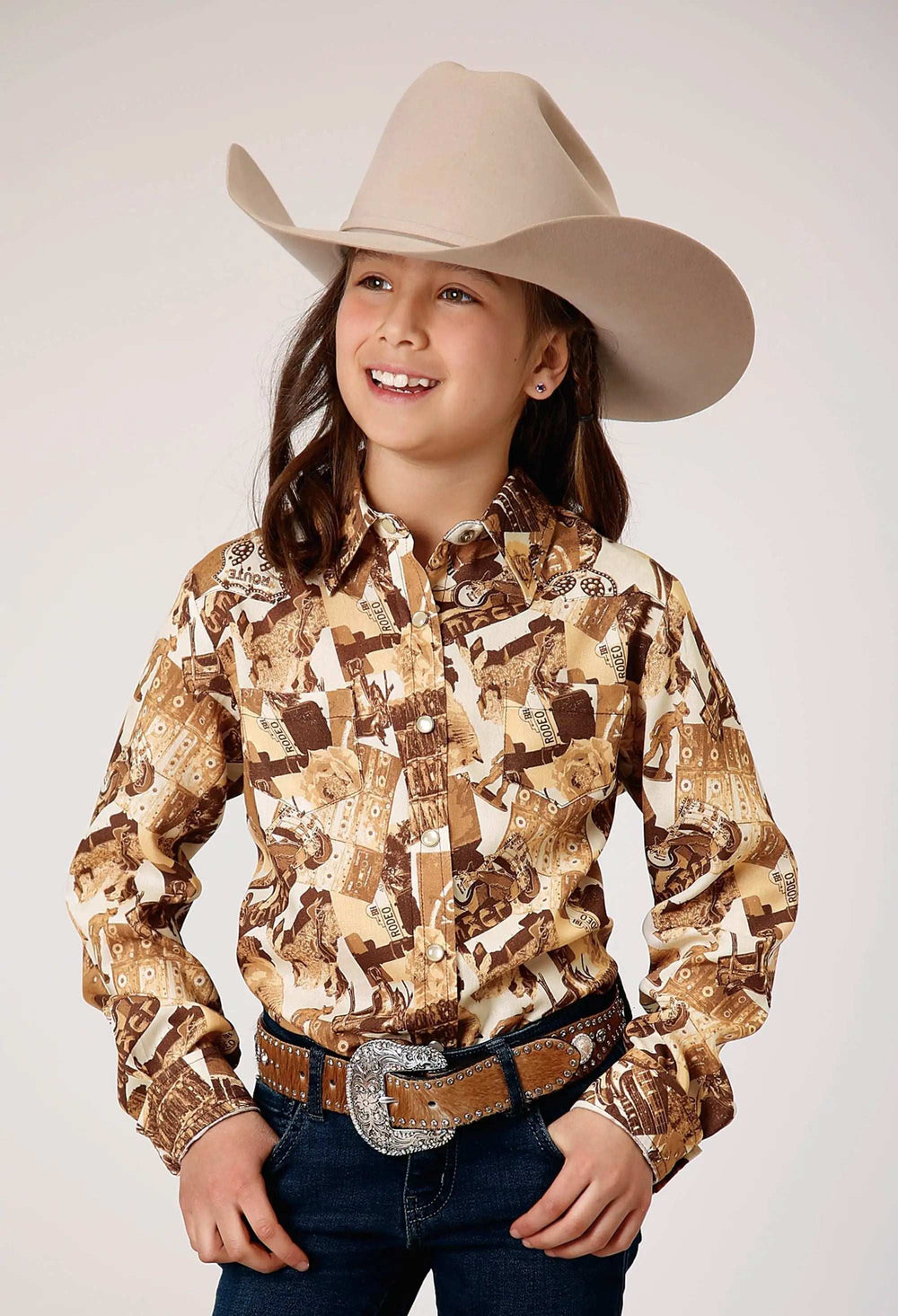Roper Girls Long Sleeve Snap Collage Print Western Shirt - Roper - Flyclothing LLC