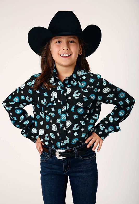 Roper Girls Long Sleeve Snap Jewel Print Rayon Western Blouse - Roper - Flyclothing LLC