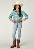 Roper Girls Long Sleeve Snap Desert Toile Print Rayon Western Blouse - Roper - Flyclothing LLC