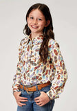 Roper Girls Long Sleeve Snap Feather Toss Printed Rayon Western Blouse - Roper - Flyclothing LLC