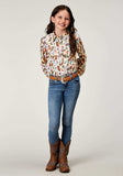 Roper Girls Long Sleeve Snap Feather Toss Printed Rayon Western Blouse - Roper - Flyclothing LLC