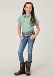 Roper Girls Short Sleeve Button Light Blue Denim Western Blouse With 1 Point Front And Back Yokes Double Needle Stitching - Roper - Flyclothing LLC