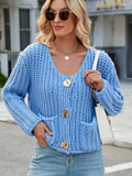 Round Neck Button Up Cardigan with Pockets - Trendsi - Flyclothing LLC