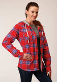 Roper Womens Snap Thermal Lined Flannel Shirt Jacket Coral Blue White Plaid - Roper - Flyclothing LLC