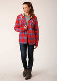 Roper Womens Snap Thermal Lined Flannel Shirt Jacket Coral Blue White Plaid - Roper - Flyclothing LLC
