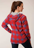 Roper Womens Snap Thermal Lined Flannel Shirt Jacket Coral Blue White Plaid - Roper - Flyclothing LLC