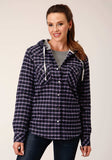Roper Womens Snap Thermal Lined Flannel Shirt Jacket Navy Pink White Plaid - Roper - Flyclothing LLC
