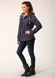 Roper Womens Snap Thermal Lined Flannel Shirt Jacket Navy Pink White Plaid - Roper - Flyclothing LLC