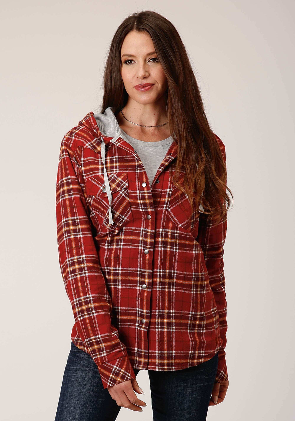 Roper Womens Snap Thermal Lined Flannel Shirt Jacket Rust Wine Gold Plaid - Roper - Flyclothing LLC