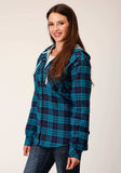 Roper Womens Snap Thermal Lined Flannel Shirt Jacket Turquoise Navy Plaid - Roper - Flyclothing LLC