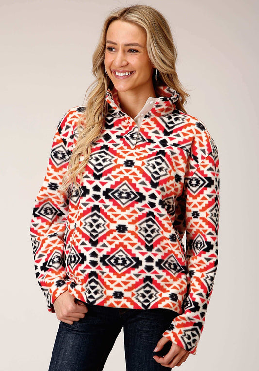 Roper Womens Grey Orange Pink Print Fleece Pullover - Roper - Flyclothing LLC