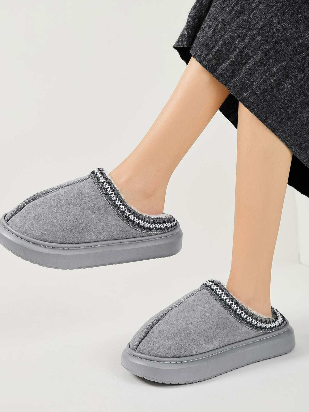 Faux Fur Suede Platform Slippers - Trendsi - Flyclothing LLC