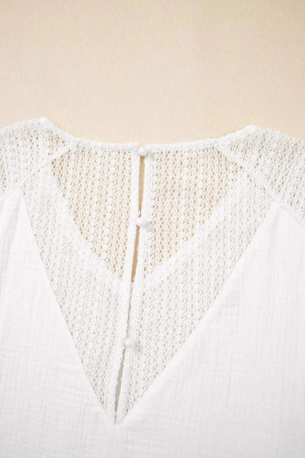 Lace Crochet Textured Button Back V Neck T Shirt - Trendsi - Flyclothing LLC