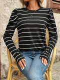 Full Size Striped Round Neck Puff Sleeve T-Shirt - Trendsi - Flyclothing LLC