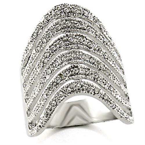 03124 - Rhodium Brass Ring with Top Grade Crystal in Clear - Alamode - Flyclothing LLC