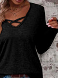 Crisscross V-Neck Long Sleeve T-Shirt - Trendsi - Flyclothing LLC