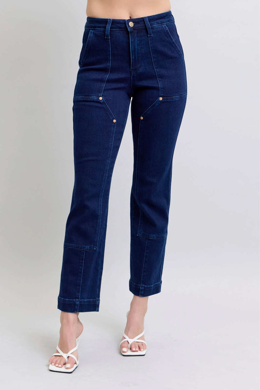 Judy Blue Full Size Hw Work Wear Knee Patch Straight Jeans Plus Size - Trendsi - Flyclothing LLC