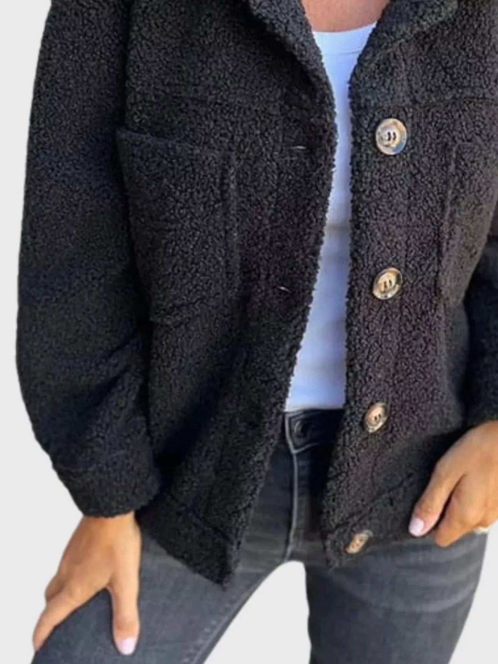 Full Size Single-Breasted Sherpa Shacket Plus Size - Trendsi - Flyclothing LLC