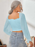 Mesh Sweetheart Neck Flounce Sleeve Top - Trendsi - Flyclothing LLC