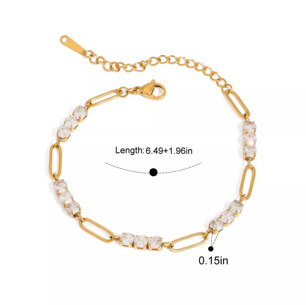 18K Gold-Plated Stainless Steel Rhinestone Chain Bracelet - Trendsi - Flyclothing LLC