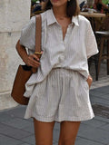 Casual Striped Short Sleeve Top and Shorts Two-Piece Set - Trendsi - Flyclothing LLC