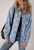 Raw Hem Star Collared Neck Denim Top - Trendsi - Flyclothing LLC