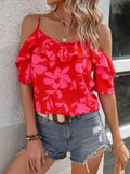 Ruffled Printed Short Sleeve Blouse - Trendsi - Flyclothing LLC